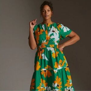 Anthropologie Floral Green Somerset Dress